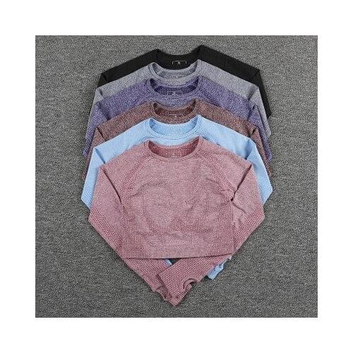 Yoga Sports Crop Top Long Sleeve Gym Women Seamless T-shirt Fitness Woman Sport T-shirt Workout Tops Women Sportswear