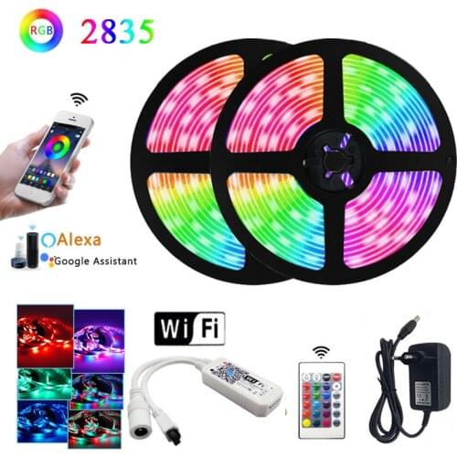 5m 10m 15m WiFi LED Strip Light RGB Waterproof SMD 2835 RGBLED Light Strip Tape Diode Work with Alexa DC12V Christmas Decoration