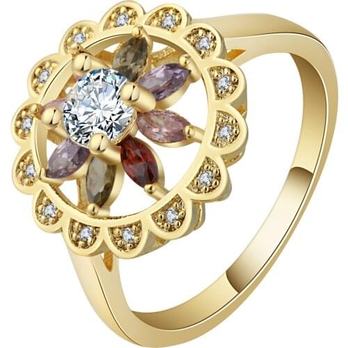 UFOORO 2017 New Flower wedding ring for women princess lady Multi-color zircon luxury gold filled promise engagement gift