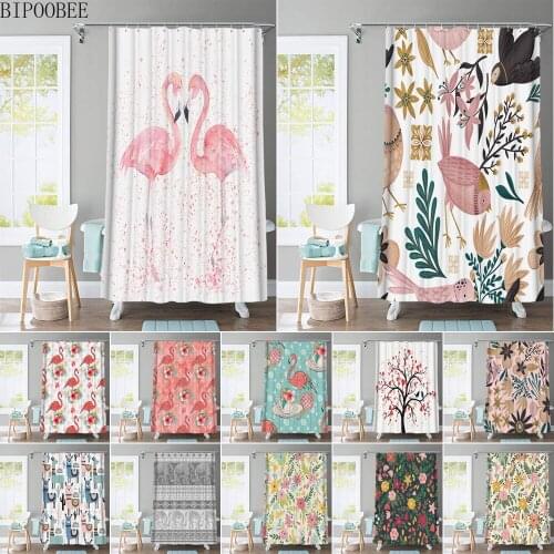 High Quality 3D Bathroom Shower Curtains Flamingo Alpaca Pattern Fabric Bath Curtain Flower Nature Bathtub Screen with 12 Hooks