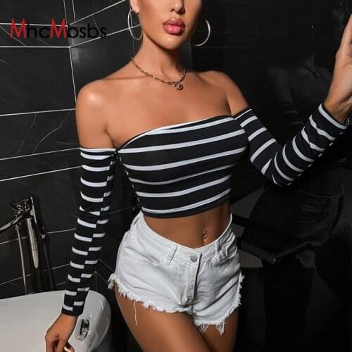 Women Strapless Long Sleeve Corset Tee Shirt Sexy Stripe Print Backless Lace Up Crop Top 2021 Autumn Party Club Y2K Clothes
