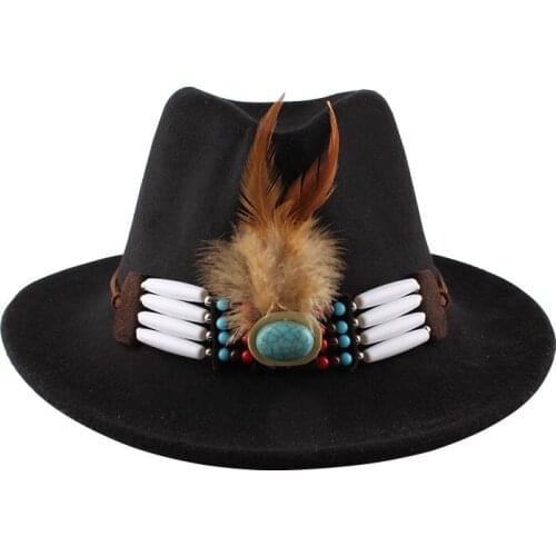 European and American style female autumn and winter retro woolen hat national style flat-edge jazz unisex woolen hat