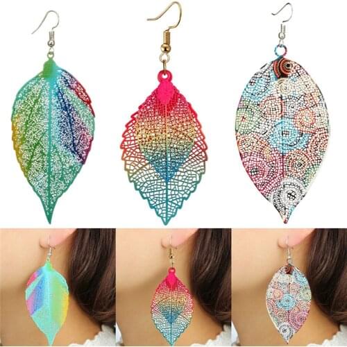 Unique Colorful Double Bohemian Long Earrings Natural Real Leaf Big Earrings For Women Jewelry Gift