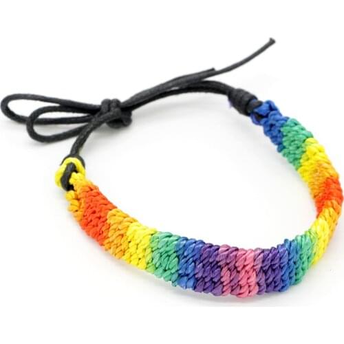 1PCs Thick Brazilian Nepal Rainbow Lesbian LGBT Pride Gay Pride Woven Braided Rope String Strand Friendship Bracelet Accessories