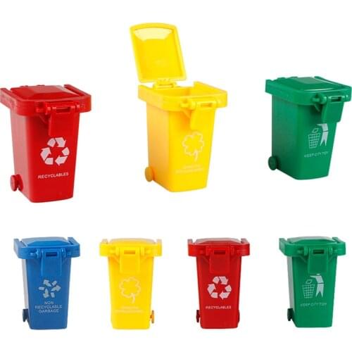 4 Pcs Mini Trash Can Toy Push Vehicles Garbage Cans Curbside Vehicle Garbage Bin