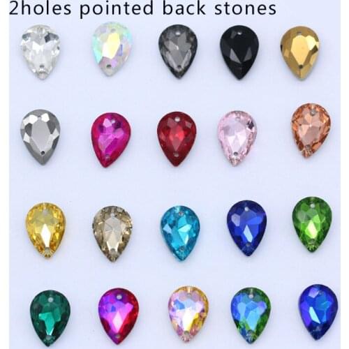 48p 10x14mm Assorted Teardrop Crystal Sew On Rhinestones Pointback Glass Sew on Gemstone Sewing strass For Garment Wedding Dress