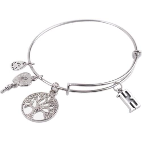 5PCS Silver Color Tone 13th Birthday charm Wire Bangle Bracelet #92099