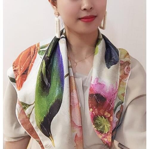 70*70cm Square Silk Scarf Women Headband Fashion Print Neck Scarfs Office Hair Band Hand Kerchief Female Bandana Lady Shawls