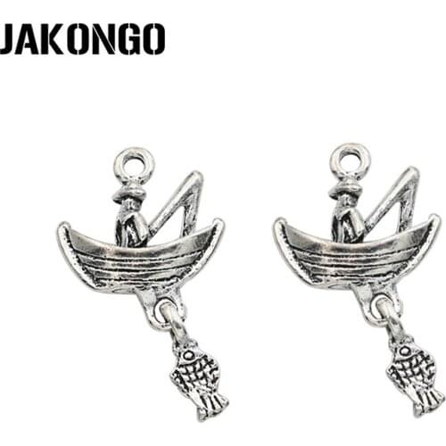 8pcs Antique Silver Plated Boat Fish Charms Pendants for Jewelry Making DIY Handmade Craft 30x18mm