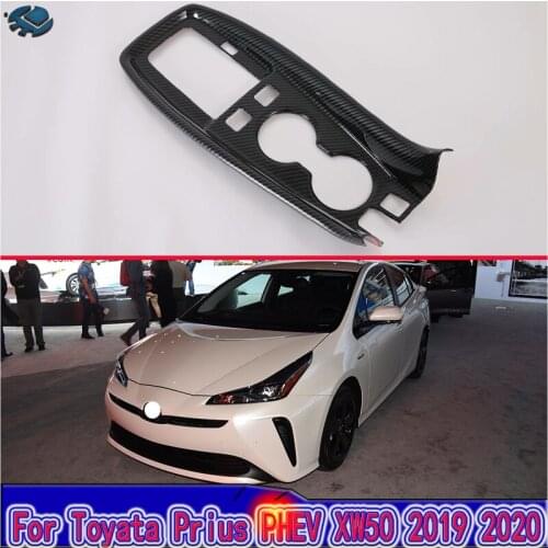 For Toyata Prius PHV XW50 2019 2020 Car Accessories Carbon Fiber Style Front Center Console Cup Drink Holder Cover Trim Bezel