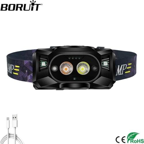 BORUiT XPG LED Headlamp 6 Light Mode Sensor Headlight Powerful Outdoor Flash Torch for Fishing Camping