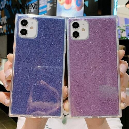 Square Glitter Powder Phone Cases For iPhone 11 Pro Max XS XR X 6 6S 7 8 Plus Case Laser Transparent Soft TPU 2 in 1 Back Cover