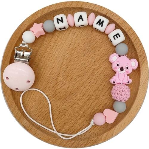 Colorful Silicone Personalized Letter Pacifier Clips Funny Koala Bead Chain For Infant Feeding Toddler Chew Toy Clips BPA Free