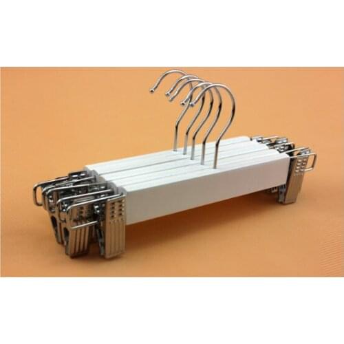 Wooden white trouser hangers adults wood hangers trouser pants with clips trouser clamp pant hanger 5pcs/lot free shipping