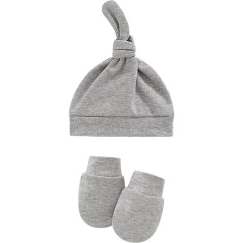 Baby Anti-scratching Gloves Knotted Hat Set Newborn Mittens Warm Beanie Cap Kit Q9QB
