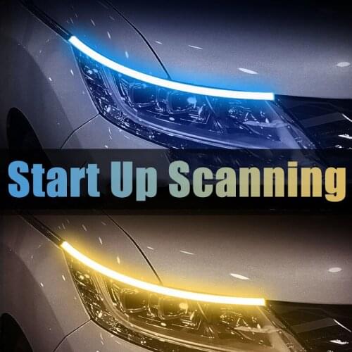 2 Pcs LED DRL Car Daytime Running Light Flexible Waterproof Strip Auto Headlights White Turn Signal Yellow Brake Flow Lights 12V