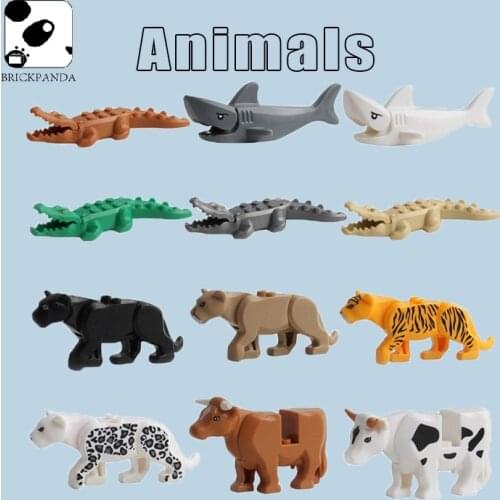 Animals Farm Series Model Figures Jungle Building Block Educational Toy For Kid Gift leopard tiger cow cattle crocodile collect