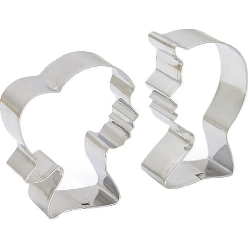 2pcs/set Boy girl lovers head cookie cutter fondant cake decorating tools stainless steel biscuit moulds