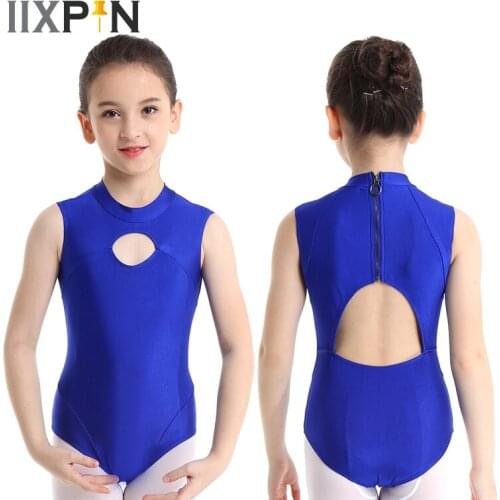 Girls Gymnastics Leotard ballet ballerina Sleeveless Mock Neck Keyhole Front Back with Zipper Kid Ballet Dance costumes Jumpsuit