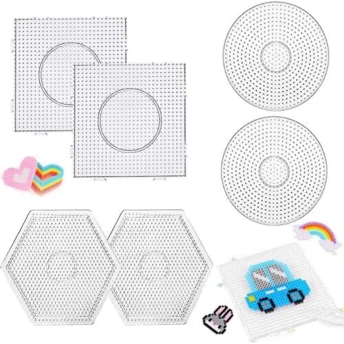 JINLETONG 6 PCS 5mm Fuse Beads Pegboards,Clear Plastic Fuse Beads Pegboards for Kids Craft Beads(2 Square,2 Round,and 2 Hexagon)