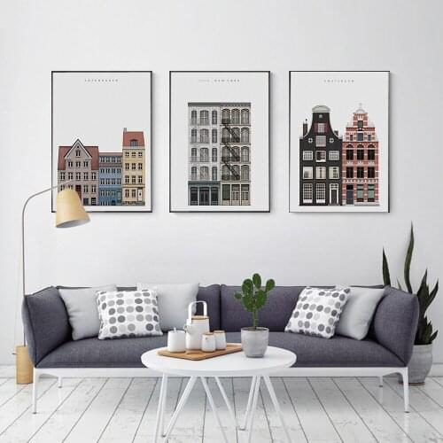 Canvas Painting Nordic City House Skyline Poster And HD Print Architecture Decoration Wall Art Pictures Living Room Home Decor
