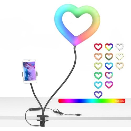 Fusitu 6 inch LED RGB Ring Light Heart Shaped Light Lamp With Phone Clip Desktop Stand For Phone Video Studio Youtube Tik Tok