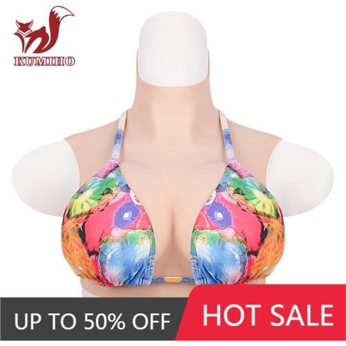 KUMIHO 5G BCDEG Cup Short High Collar Upgrade Silicone Breast Fake boob with Red Bloodshot for Crossdresser Drag Queen Cosplay