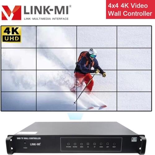 LINK-MI 4K 6-16 CHs Video Wall Controller for max 16 TVs 4x4 3x4 2x5 3x3 2x3 HDMI DP PIP Mirror Flip 90/180/270 degree rotate