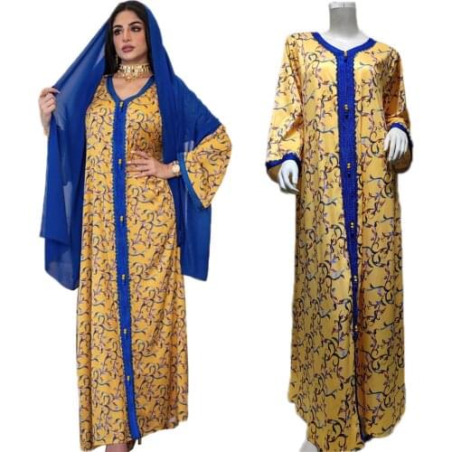 Malaysia Moroccan Abaya Floral Printed Long Dress Muslim Women Arab Jilbab Turkey Middle East Kaftan Dubai Ramadan Eid Maxi Robe