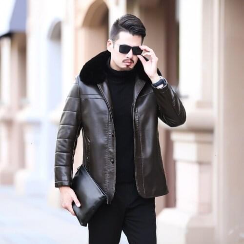 New plus size 6XL sheepskin coat men genuine leather mens jacket High quality Raccoon fur collar locomotive leather jacket
