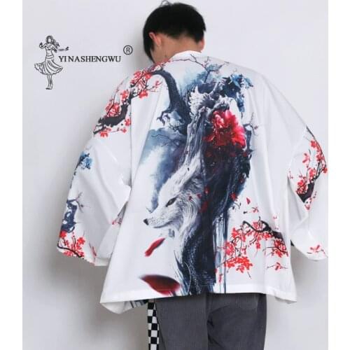 Mens Fashion Kimono Cardigan Japanese Print Loose Shirt Tops Summer Casual Man Kimonos Coat Yukata Kimonos Sun Protective Jacket