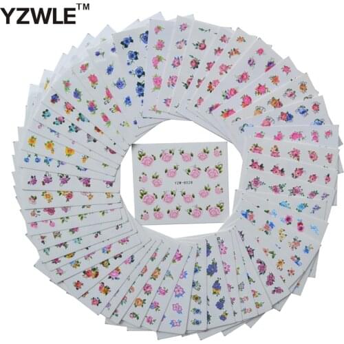 WUF 48 Sheets Chic Flower Designs DIY Decals Nails Art Water Transfer Printing Stickers For Nails Salon