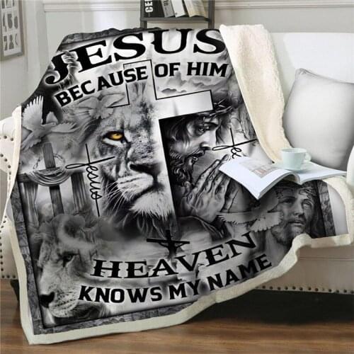 New Jesus tiger cross 3D Sherpa Blankets Thick throw Velvet Warm Super Soft Flannel Office Nap Blanket Sofa Bedding quilts cover