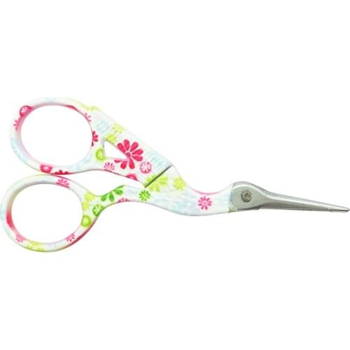 Vintage European Style Needlework Embroidery Scissors, Stork Shape, Printed Flower Pattern
