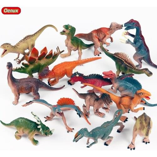 Oenux 16PCS Simulation PVC Jurassic Dinosaur Model Action Figure Prehistoric Dinosaur Park T-Rex Therizinosaurus Figurines Toy