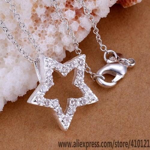 P031_2 Lucky Charm Silver Color Pendants For Women Sterling Jewelry Necklace Girl Lady Accessories Fashion Pendant Inlaid Star
