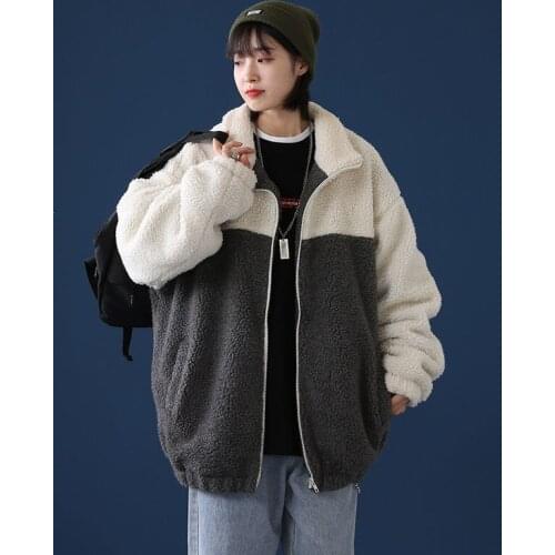 Man Loose Warm Korean Streetwear Parkas Woman Fashion Patch Work Clothing 2020 Winter New Woman Lamb Wool Coats