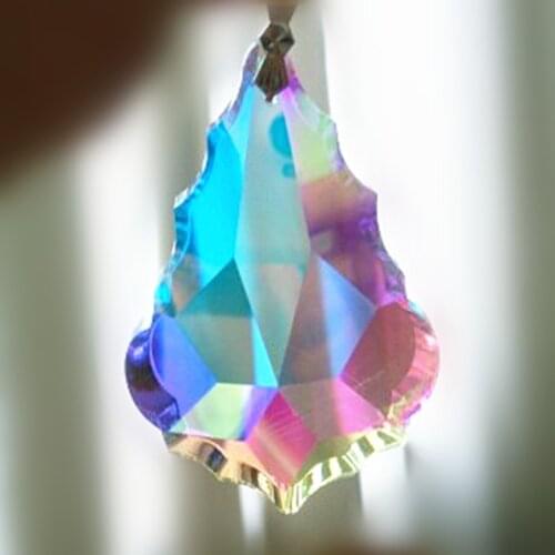 2pcs/LOT 38MM AB color crystal glass maple leaf shape pendants for chandelier parts,suncatcher lighting hanging drops