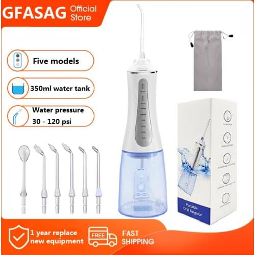 5 Modes Oral Irrigator USB Rechargeable Water Floss Portable Dental Water Flosser Jet 350ml Irrigator Dental Teeth Cleaner+6 Jet