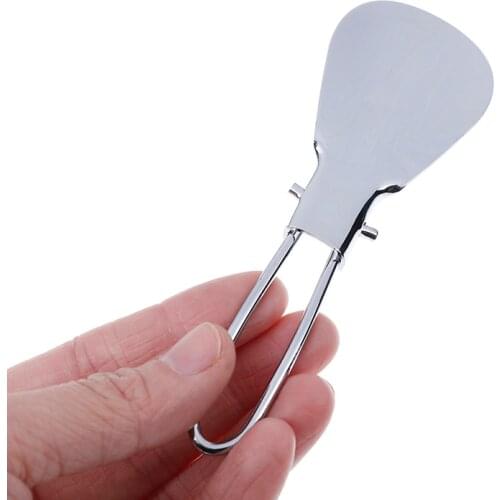 Portable Stainless Steel Folding Shoehorn Metal Durable Faux Leather Portable Fashion New Shoe Horns