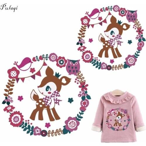 Pulaqi Sika Deer Cute Animal Iron On Transfer Vinyl Patches 2 Size Heat Thermal Transfer For Men Clothes DIY F
