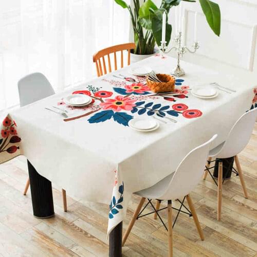 Hand Painte Design Plant Flower Cotton Linen Tablecloth Covers for Home Decoration Table Cloth toalha de mesa nappe
