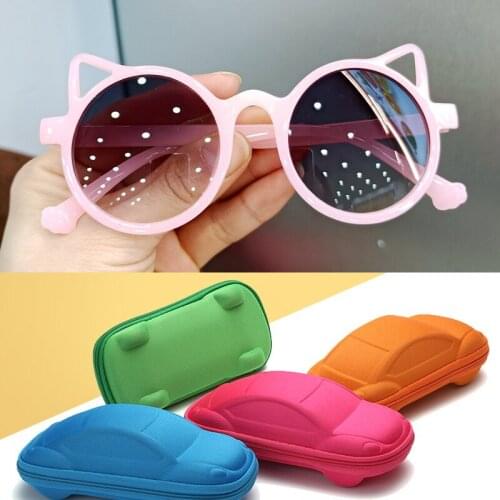 With Box Case Kids Round Sunglasses Girls Boys Shiny Cat Ear Sun Glasses Lovely Cartoons Children Baby Eyewear Gradient Eyeglass