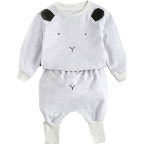 Spring Fall Baby Sports Sweatshirt Set Simple Cute Animal Print Clothes Set 69HE