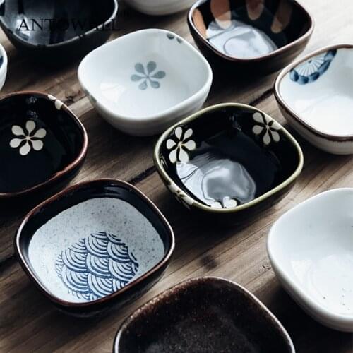 ANTOWALL Japanese Restaurant Tableware Hand-painted Ceramic Soy Sauce Bowl Dish Square Small Sauce Bowl Dish