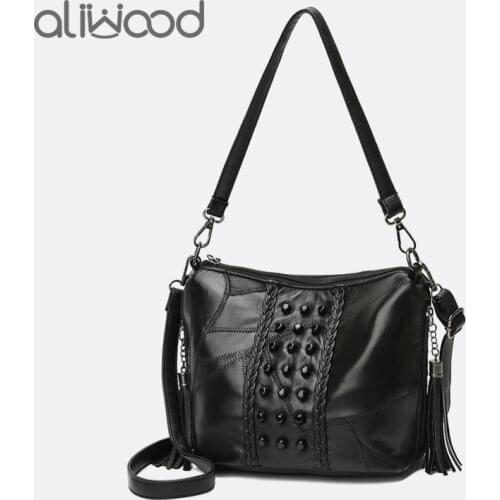 Aliwood Diamond Rivet Ladies' Genuine Leather Handbag Tassel Women Messenger Bags Designer Mini Crossbody Ladies' Shoulder Bag