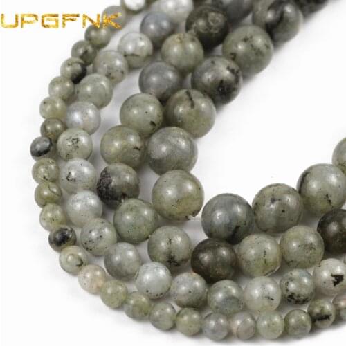 UPGFNK Natural Stone Blue Labradorite Round Loose spacer beads for Jewelry making making DIY bracelets 15" Strand 4/6/8/10/12mm