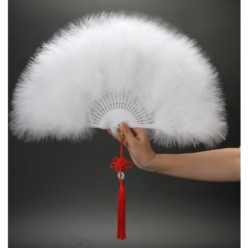 Feather Hand Fans for Wedding Party Folding Fans for Women Girls Pom Black White Feather Fans Prom Clothing Accessories