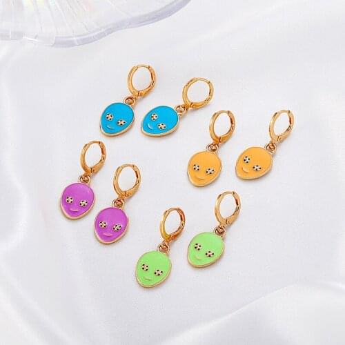 Vintage Alien Ear Buckles for Women Creative Simple Cartoon Multiple Colors Drop Oil Pendant Gold Color Earrings 2021 Trend