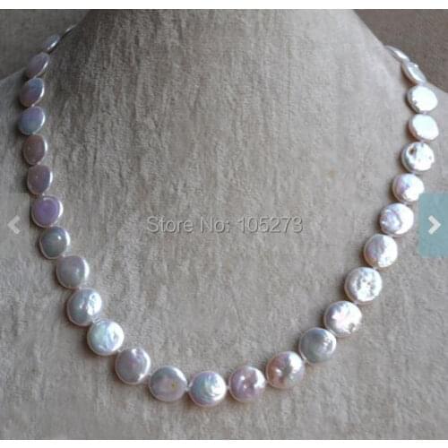 Wedding Party Jewelry Coin Pearl Necklace 18 Inches 11-12mm White Coin Pearl Necklace Bridesmaid Jewelry Free Shipping